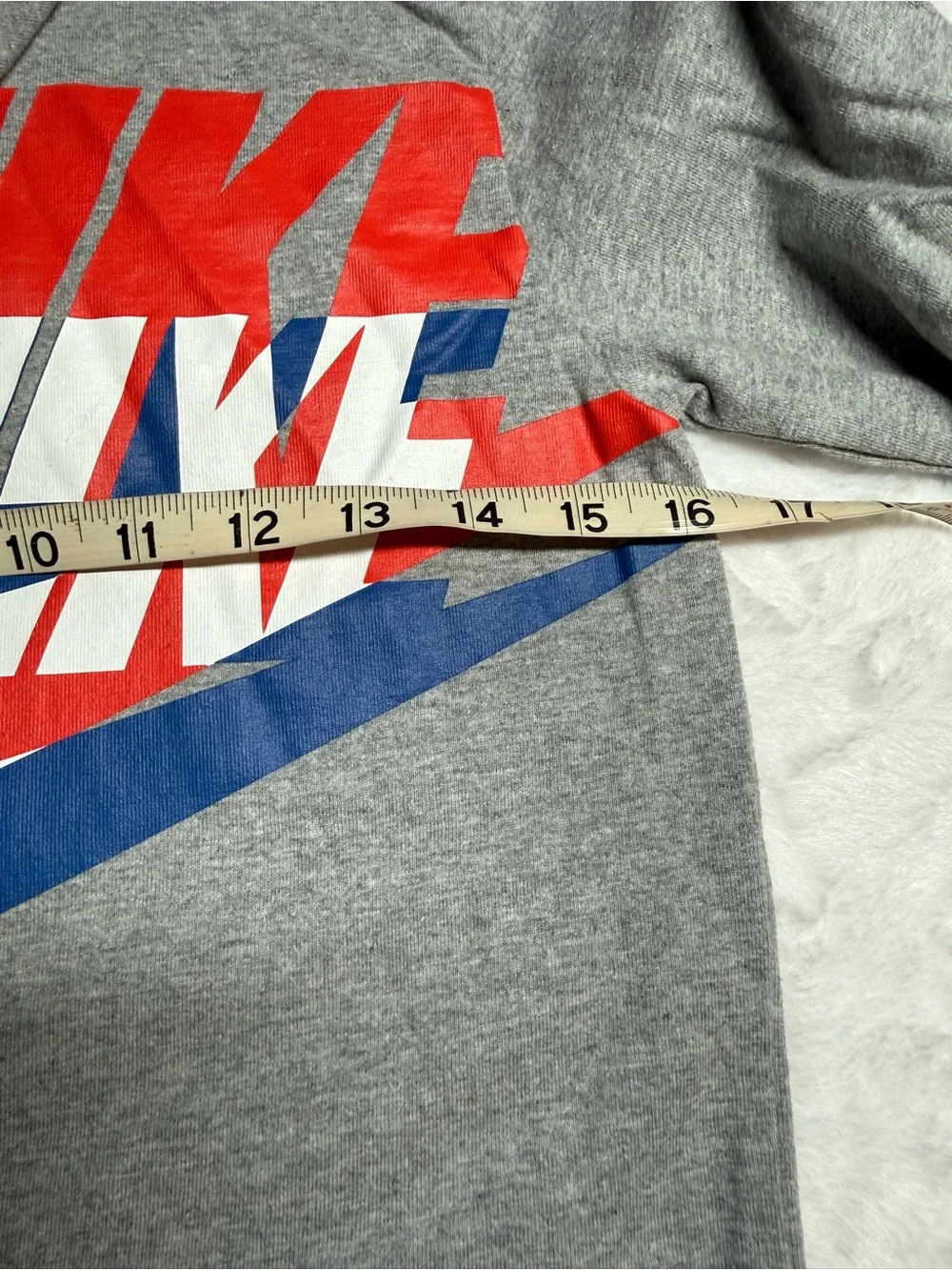 Nike Boys Gray Hooded Jersey with Red White and Blue Logo